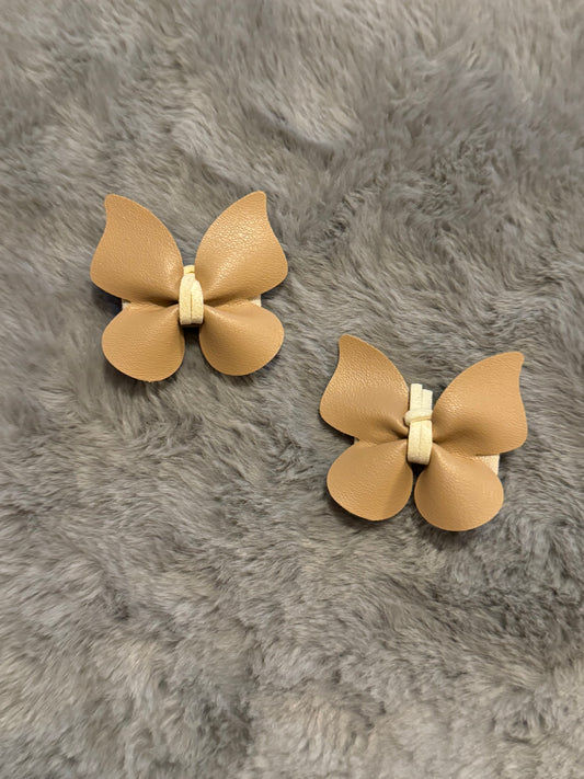 Leather Flutter Piggie Bows (Brown)